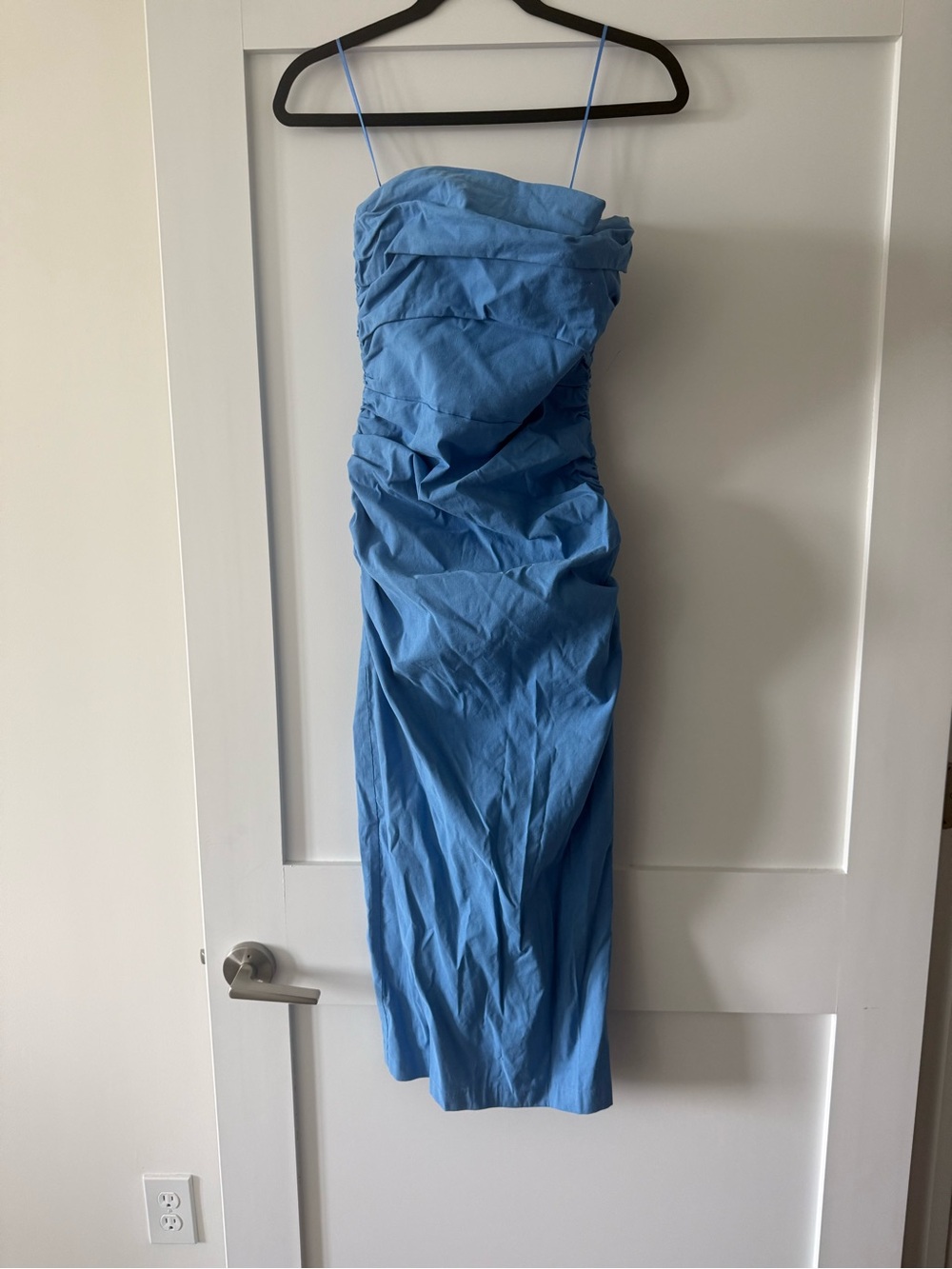 Anthropologie Sky Blue Ruched Strapless Midi Dress